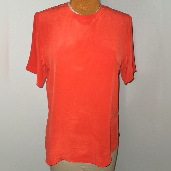 Bellagio 100% silk red short sleeve top  Sz S - Picture 1 of 12